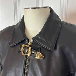 DANIER Vintage Genuine Leather Jacket – Size S, Black with Gold Western Buckles